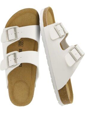 Men's White Lane Cork Footbed Sandals Adjustable Buckle Comfort Slides